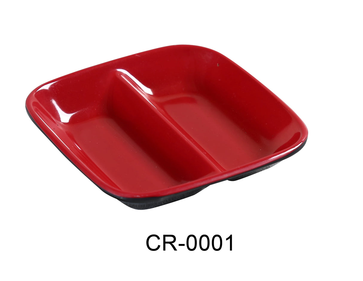 Yanco BLACK & RED 3 1/2" X 2 1/2" DIVIDED SAUCE DISH 2 OZ EACH