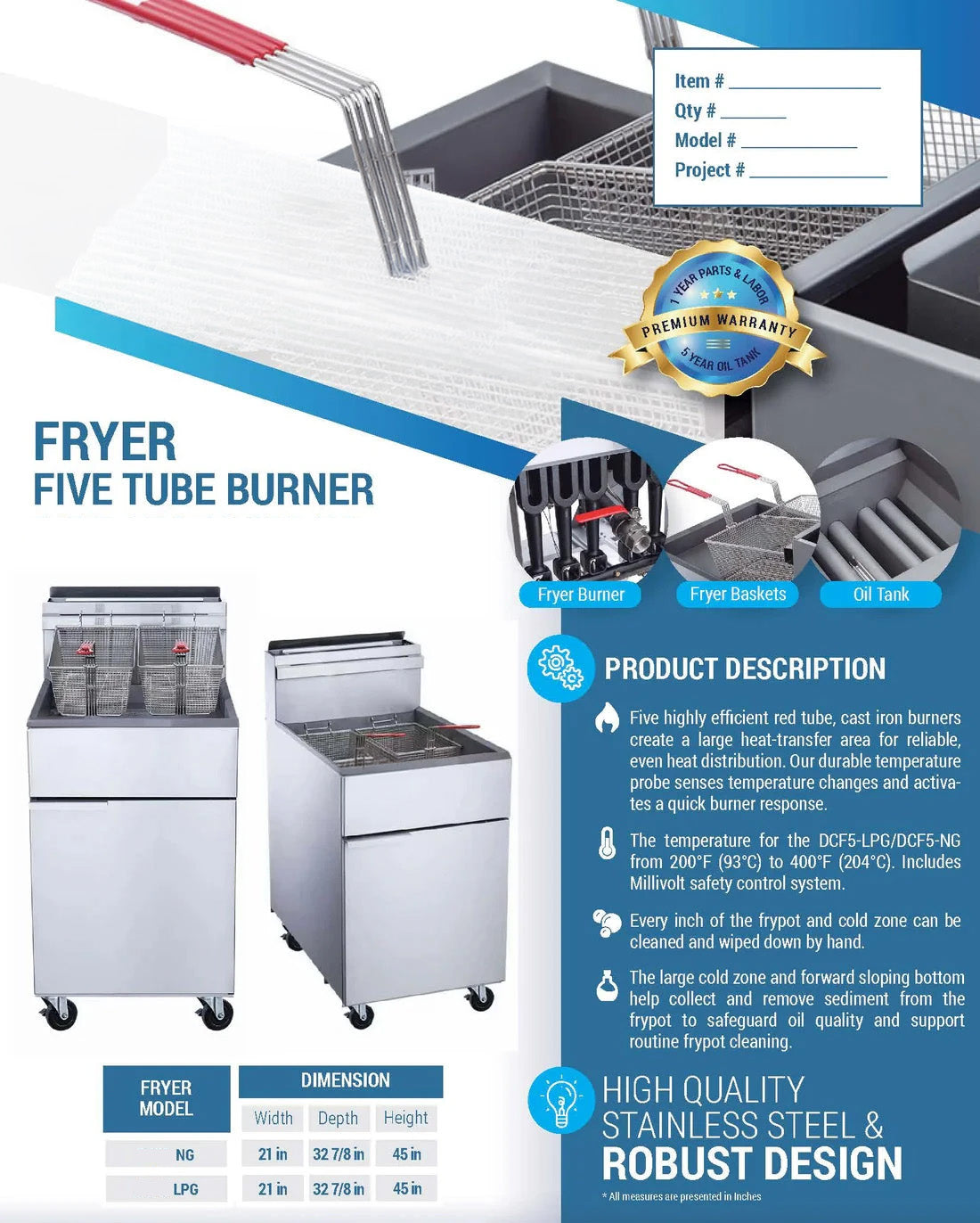 Cooks Forge CFDF5-NG Natural Gas Fryer with 5 Tube Burners