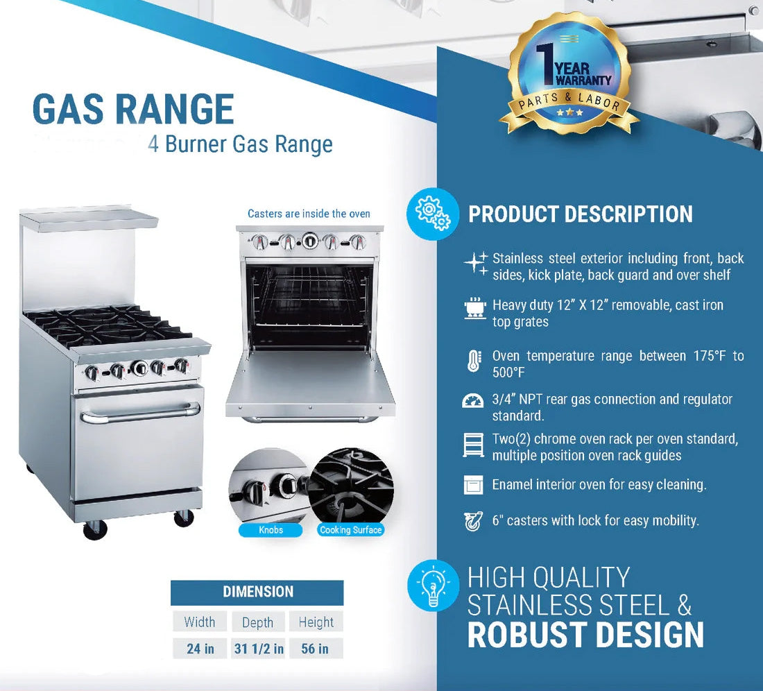 Cooks Forge CFR24-4B 24" Gas Range with Four (4) Open Burners
Cooks Forge CFR24-4B 24英寸四眼梅花炉连烤箱