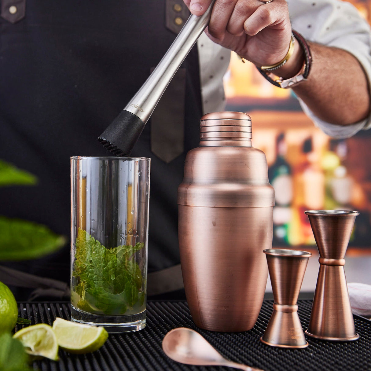 After5 16 oz Bar Shaker, 3 Piece Set, Antique Copper