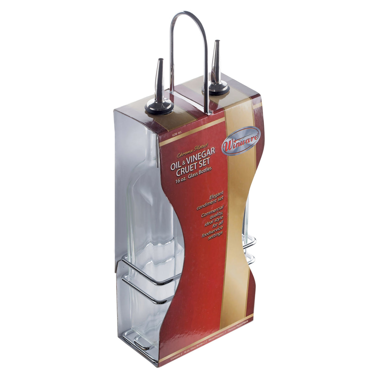 Oil/Vinegar Cruet Set with Chrome Plated Rack & Two Bottles