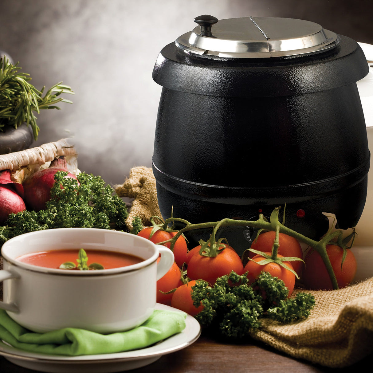 Electric 10 Qt Deluxe Black Kettle Soup Warmer Set, 110V