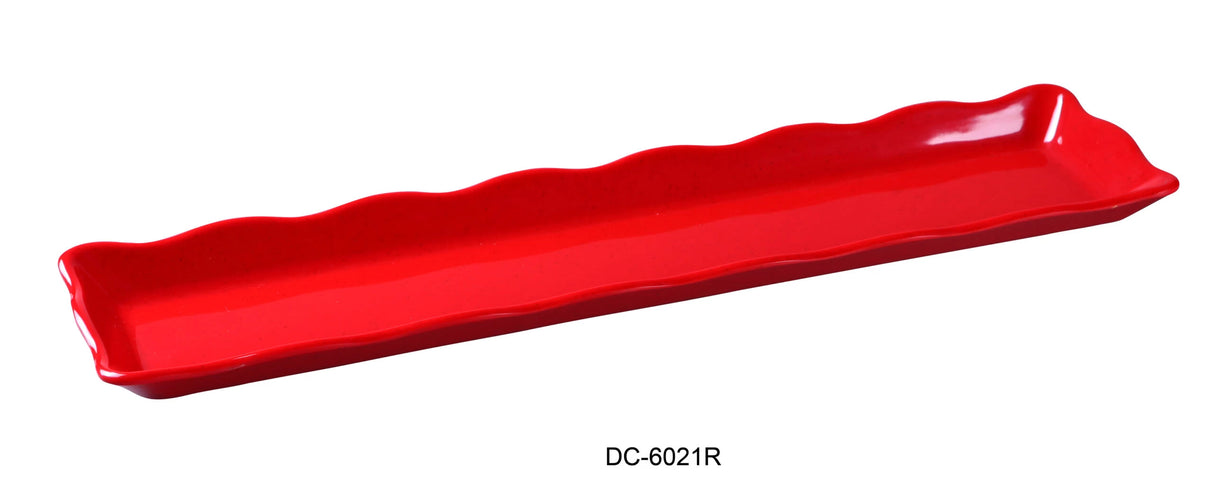 Yanco Deli Collection 21" X 5 1/4" X 1" SCALLOP EDGED DISPLAY TRAY RED