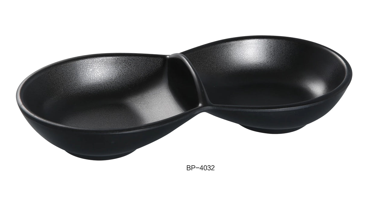 Yanco BLACK PEARL 8 1/2" X 3 1/2" DOUBLE SAUCE BOWL 6 OZ EACH