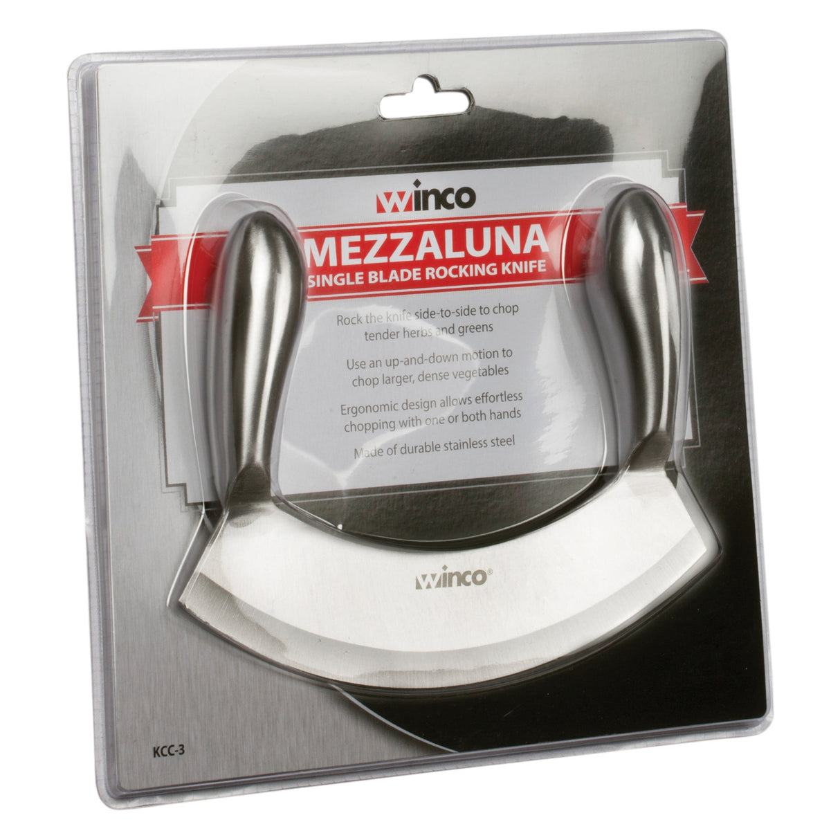 Single Blade Mezzaluna Knife, Stainless Steel