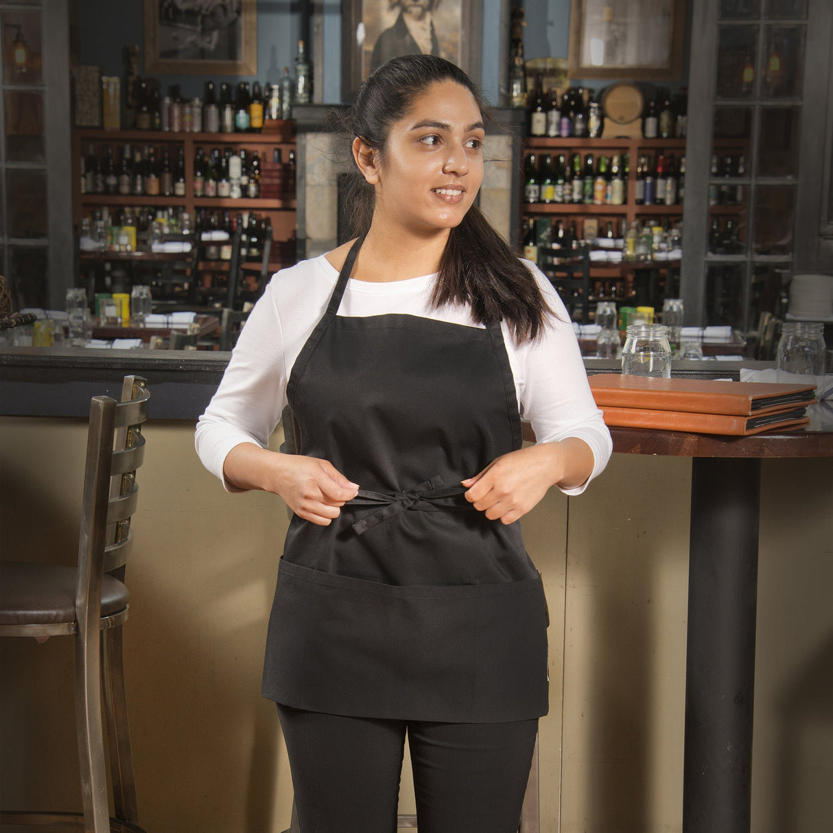 Mid-Length Bib Apron with 3-Pockets