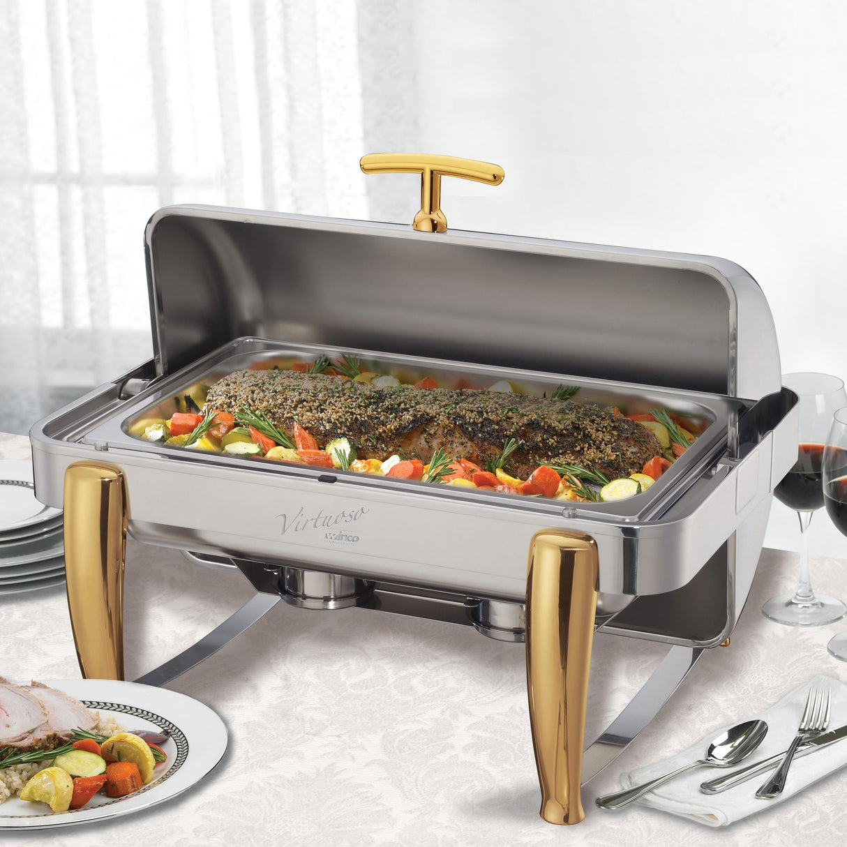 Virtuoso Collection 8 Quart Full-size Roll-Top Chafer, Extra Heavyweight