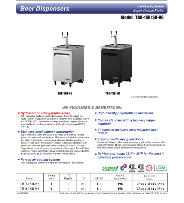Beer Refrigerator TBD-1SB-N6 (Free Shipping)