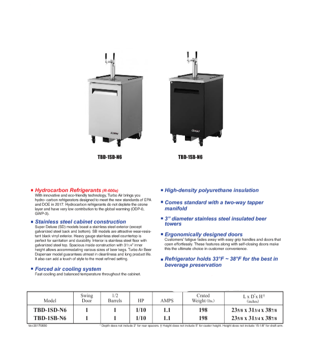 Beer Refrigerator TBD-1SD-N6 (Free Shipping)