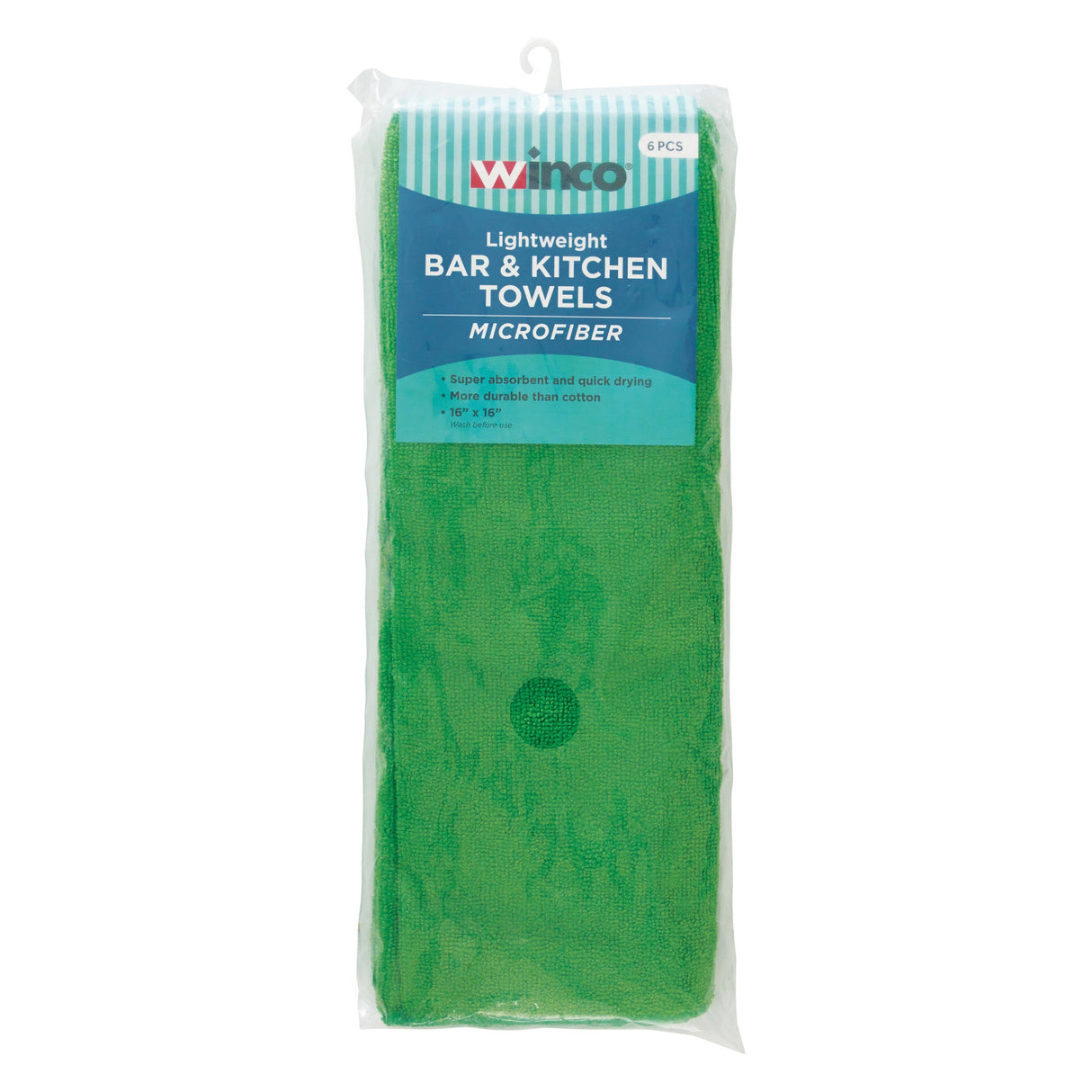 Microfiber Towel, 16" x 16", 6pcs/pk, Green