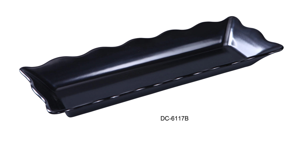 Yanco Deli Collection	17 1/2" X 6 3/4" X 2" SCALLOP EDGED DISPLAY TRAY BLACK
