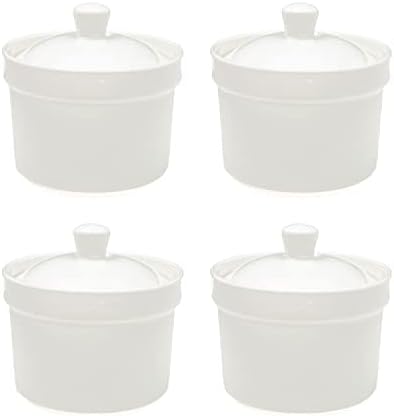 SANJIANG Soup Crocks With Lids, 10 Ounce Modern White Soup Bowl with Cover