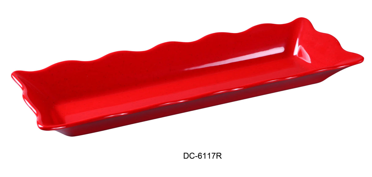 Yanco Deli Collection	17 1/2" X 6 3/4" X 2" SCALLOP EDGED DISPLAY TRAY RED