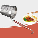 Mesh Pasta Basket with Wooden Handle Stainless Steel Mesh Spider Strainer for Pasta, Noodles, Dumpling