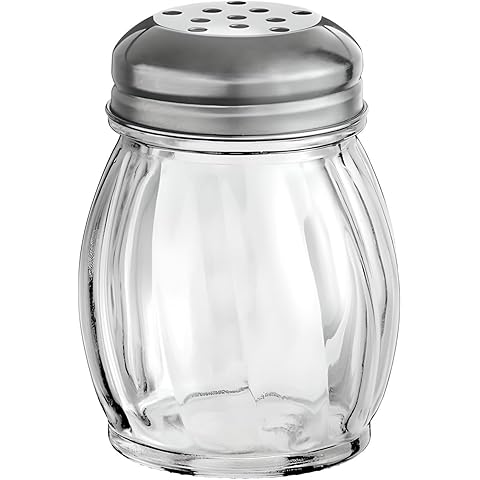 6-Ounces Glass Spices Shaker With Perforated Stainless Steel Top And Parmesan Cheese Shaker With Slotted Stainless Steel Top/Set of 2/Bulk Swirl Retro Style Dispensers With Lids/Salt & Pepper Shakers