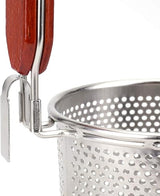 Mesh Pasta Basket with Wooden Handle Stainless Steel Mesh Spider Strainer for Pasta, Noodles, Dumpling
