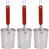 Mesh Pasta Basket with Wooden Handle Stainless Steel Mesh Spider Strainer for Pasta, Noodles, Dumpling