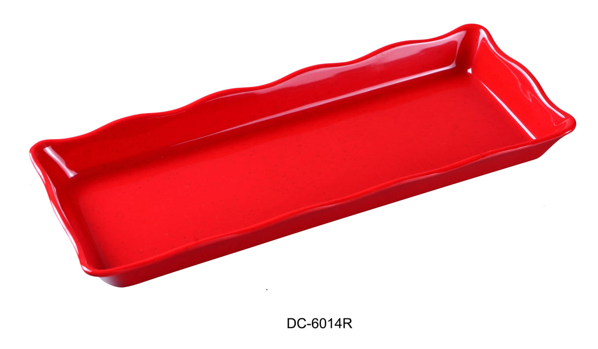 Yanco Deli Collection	14" X 5 1/2" X 1" Scallop Edged Display Tray Red