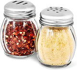 6-Ounces Glass Spices Shaker With Perforated Stainless Steel Top And Parmesan Cheese Shaker With Slotted Stainless Steel Top/Set of 2/Bulk Swirl Retro Style Dispensers With Lids/Salt & Pepper Shakers