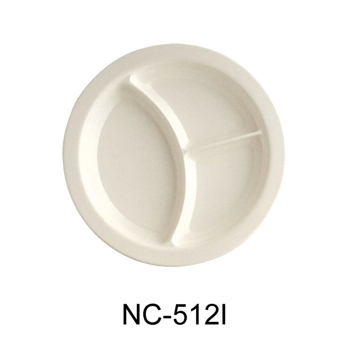 Yanco COMPARTMENT COLLECTION 9" 3-COMPARTMENT PLATE W/DEEP BEVELED FOOT IVORY