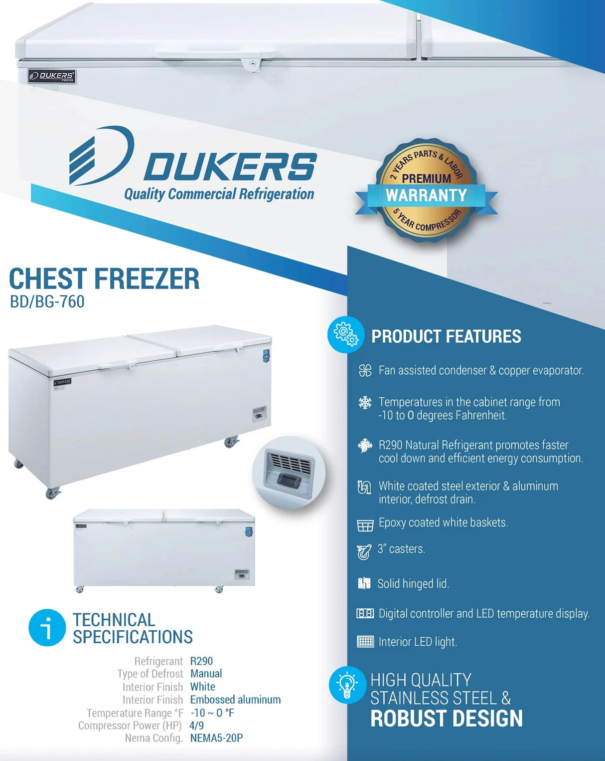 Dukers  BD/BG-760 Commercial Chest Freezer (Free Shipping)+(Add to cart for discount)