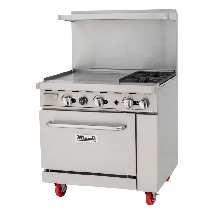 Migali C-RO2B-24GL-NG 2 Burner Range, 24” Griddle Left Side, (1) Oven, Natural Gas