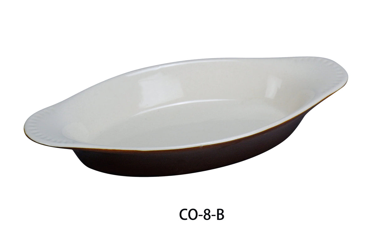 Yanco CO-8-B 8 1/2"X4 1/4"X1 1/8" WELSH RAREBIT OVAL WHTIE/BROWN 8 OZ