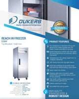 Dukers  D28AF Commercial Single Door Top Mount Freezer in Stainless Steel (Free Shipping) (Add to cart for discount)