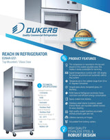 Dukers  D28AR-GS1 Top Mount Single Glass Door Commercial Reach-in Refrigerator (Free Shipping) (Add to cart for discount)