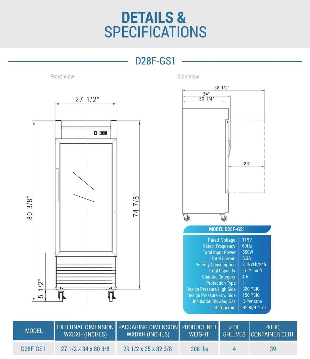Dukers  D28F-GS1 Bottom Mount Glass Single Door Commercial Reach-in Freezer (Free Shipping) (Add to cart for discount)