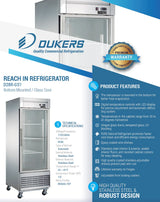 Dukers  D28R-GS1 Bottom Mount Glass Single Door Commercial Reach-in Refrigerator (Free Shipping) (Add to cart for discount)