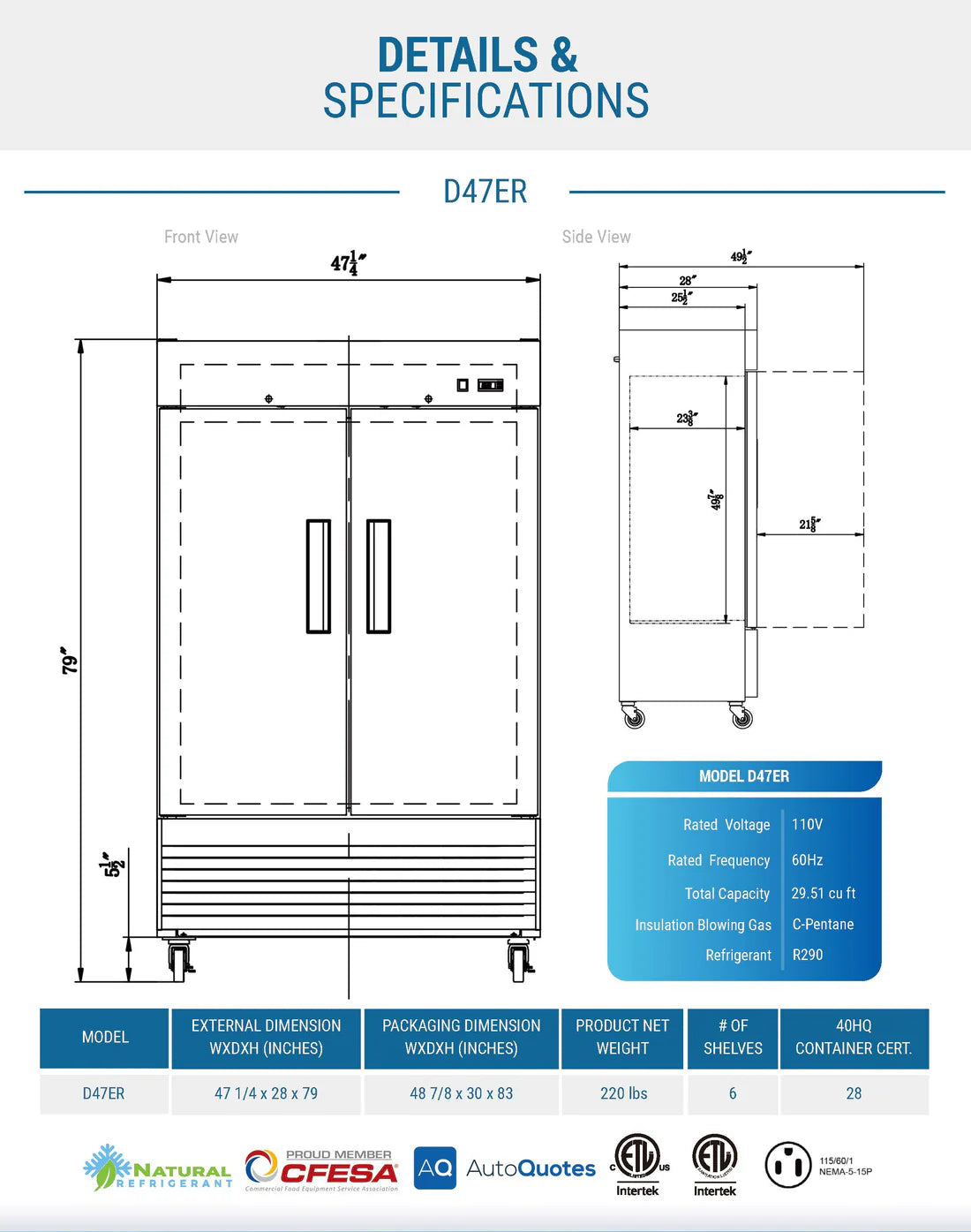 Dukers D47ER Compact 2-Door Commercial Refrigerator in Stainless Steel (Free Shipping) (Add to cart for discount)