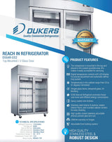 Dukers  D55AR-GS2 Top Mount Glass 2-Door Commercial Reach-in Refrigerator (Free Shipping) (Add to cart for discount)