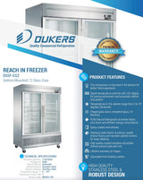Dukers  D55F-GS2 Bottom Mount Glass 2-Door Commercial Reach-in Freezer (Free Shipping) (Add to cart for discount)