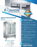 Dukers  D55R-GS2 Bottom Mount Glass 2-Door Commercial Reach-in Refrigerator (Free Shipping) (Add to cart for discount)