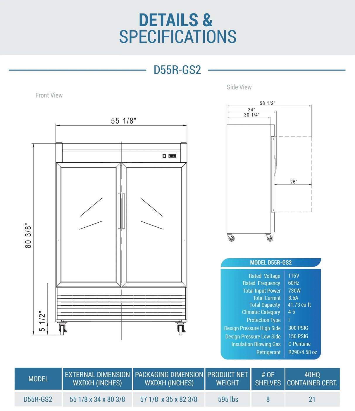 Dukers  D55R-GS2 Bottom Mount Glass 2-Door Commercial Reach-in Refrigerator (Free Shipping) (Add to cart for discount)