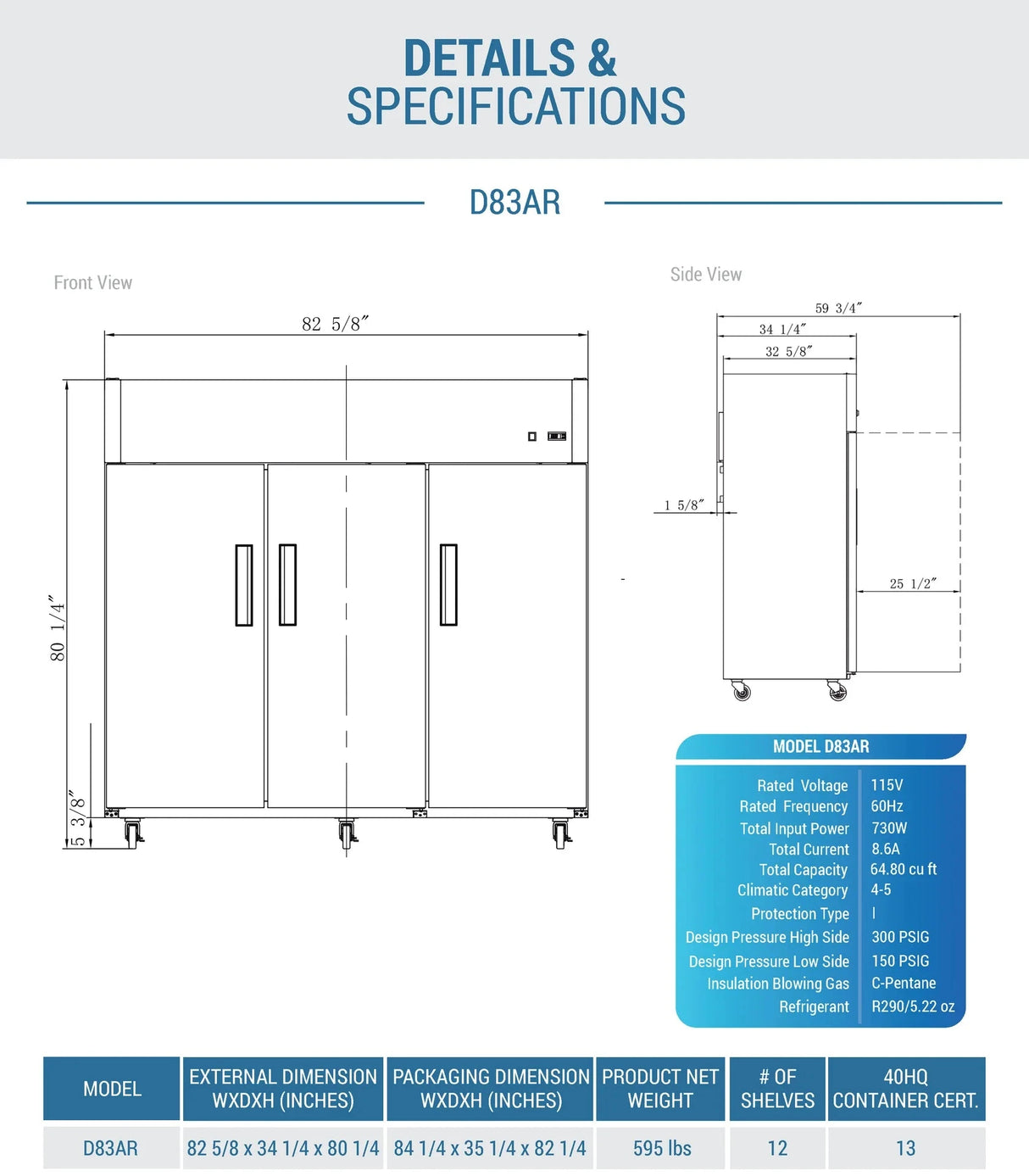 Dukers  D83AR Commercial 3-Door Top Mount Refrigerator in Stainless Steel (Free Shipping)+(Add to cart for discount)
