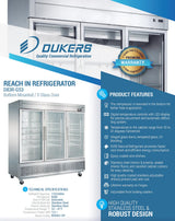Dukers  D83R-GS3 Bottom Mount Glass 3-Door Commercial Reach-in Refrigerator (Free Shipping) (Add to cart for discount)