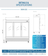 Dukers  D83R-GS3 Bottom Mount Glass 3-Door Commercial Reach-in Refrigerator (Free Shipping) (Add to cart for discount)