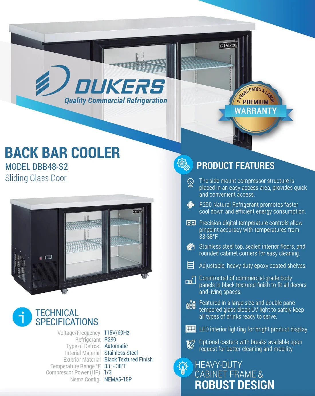 Dukers  DBB48-S2 2-Door Bar and Beverage Cooler (Sliding Doors) (Free Shipping) (Add to cart for discount)