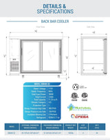 Dukers  DBB48-S2 2-Door Bar and Beverage Cooler (Sliding Doors) (Free Shipping) (Add to cart for discount)