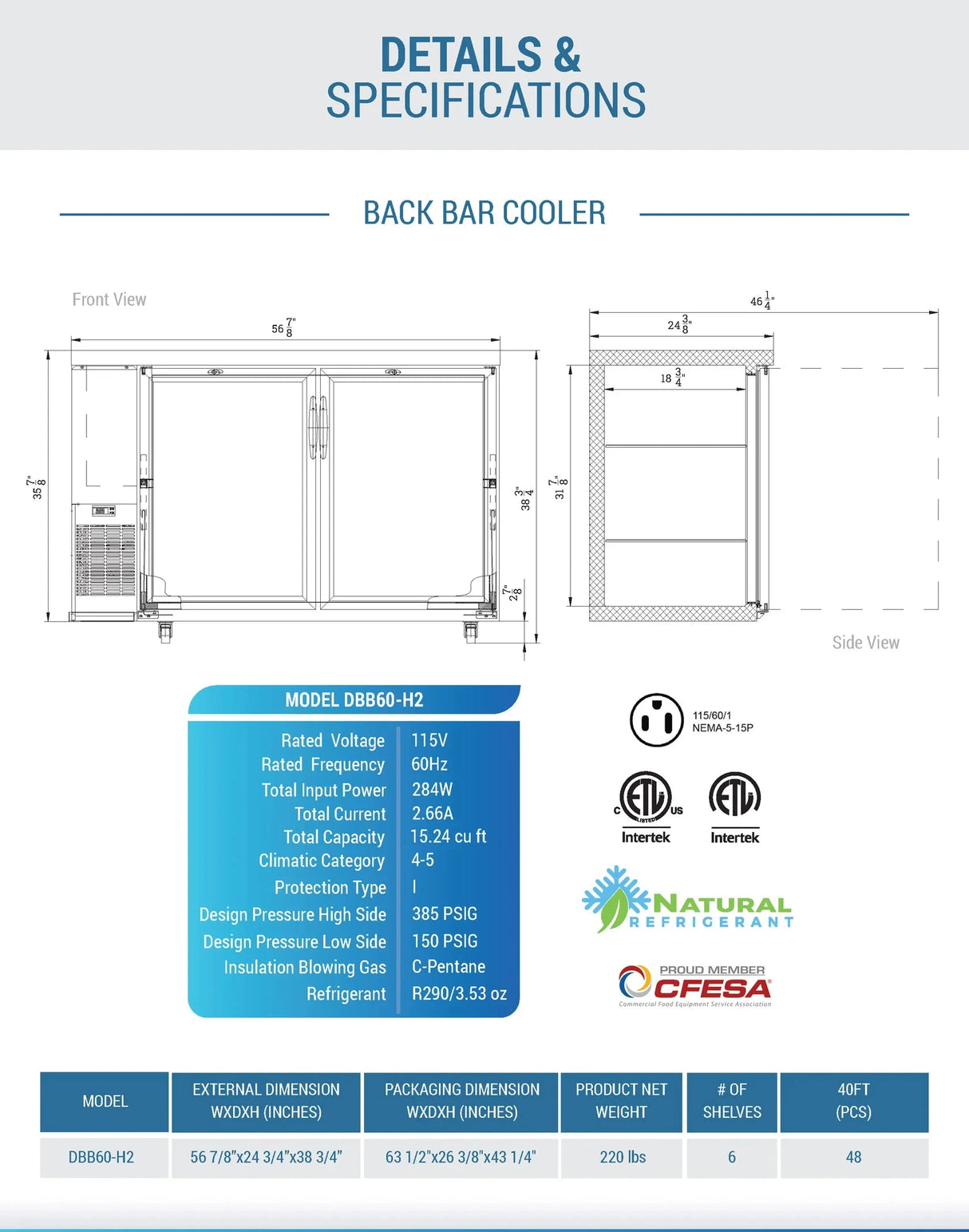 Dukers  DBB60-H2 2 Door Bar and Beverage Cooler (Hinge Doors) (Free Shipping) (Add to cart for discount)