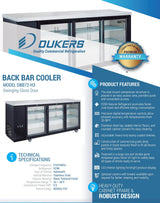 Dukers  DBB72-H3 3 Door Bar and Beverage Cooler (Hinge Doors) (Free Shipping) (Add to cart for discount)