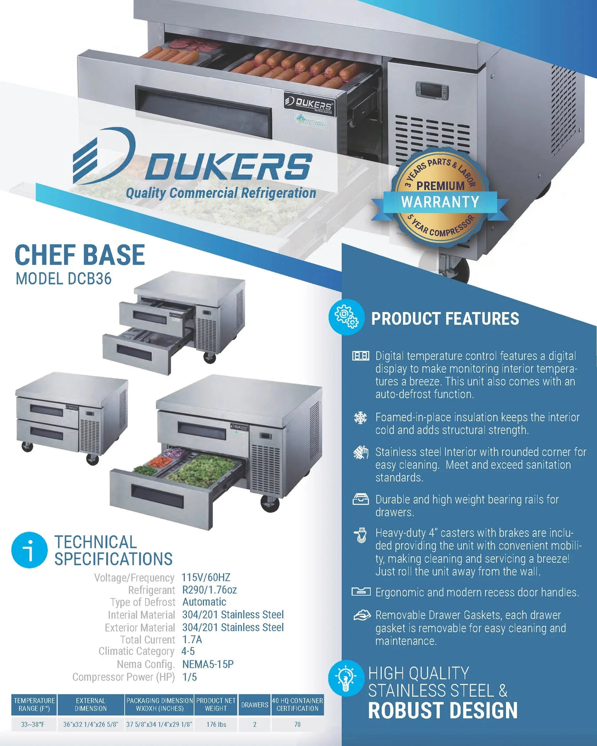 Dukers  DCB36-D2 Chef Base Refrigerator with 2 Drawers (Free Shipping) (Add to cart for discount)