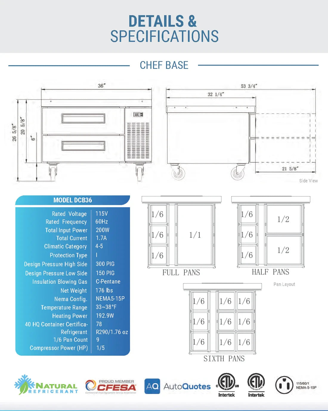 Dukers  DCB36-D2 Chef Base Refrigerator with 2 Drawers (Free Shipping) (Add to cart for discount)