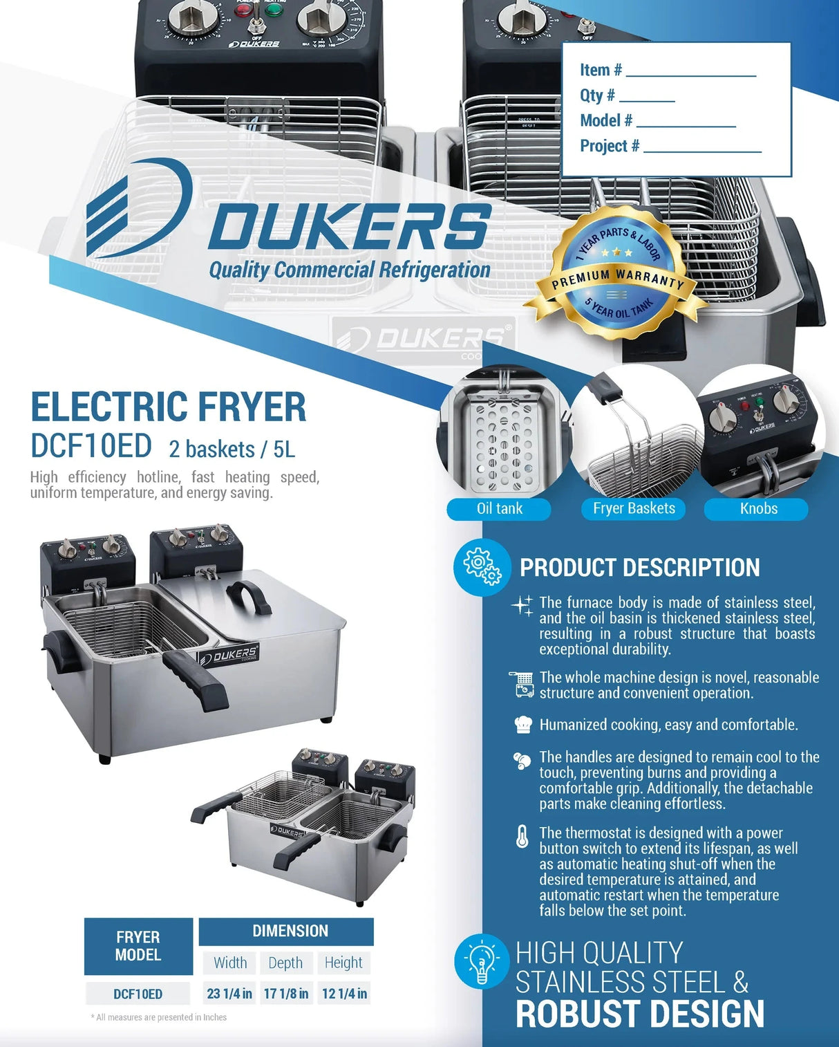 Dukers  DCF10ED 20lb Two Basket Electric Countertop Fryer (Free Shipping)+(Add to cart for discount)