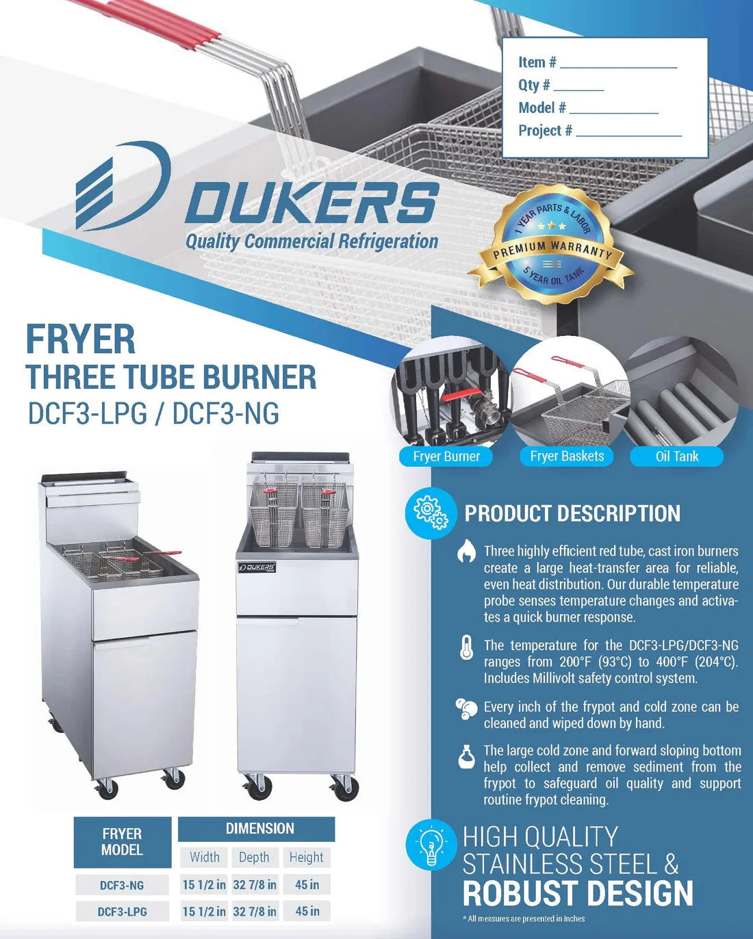 Dukers  DCF3-LPG Liquid Propane Gas Fryer with 3 Tube Burners (Free Shipping)+(Add to cart for discount)