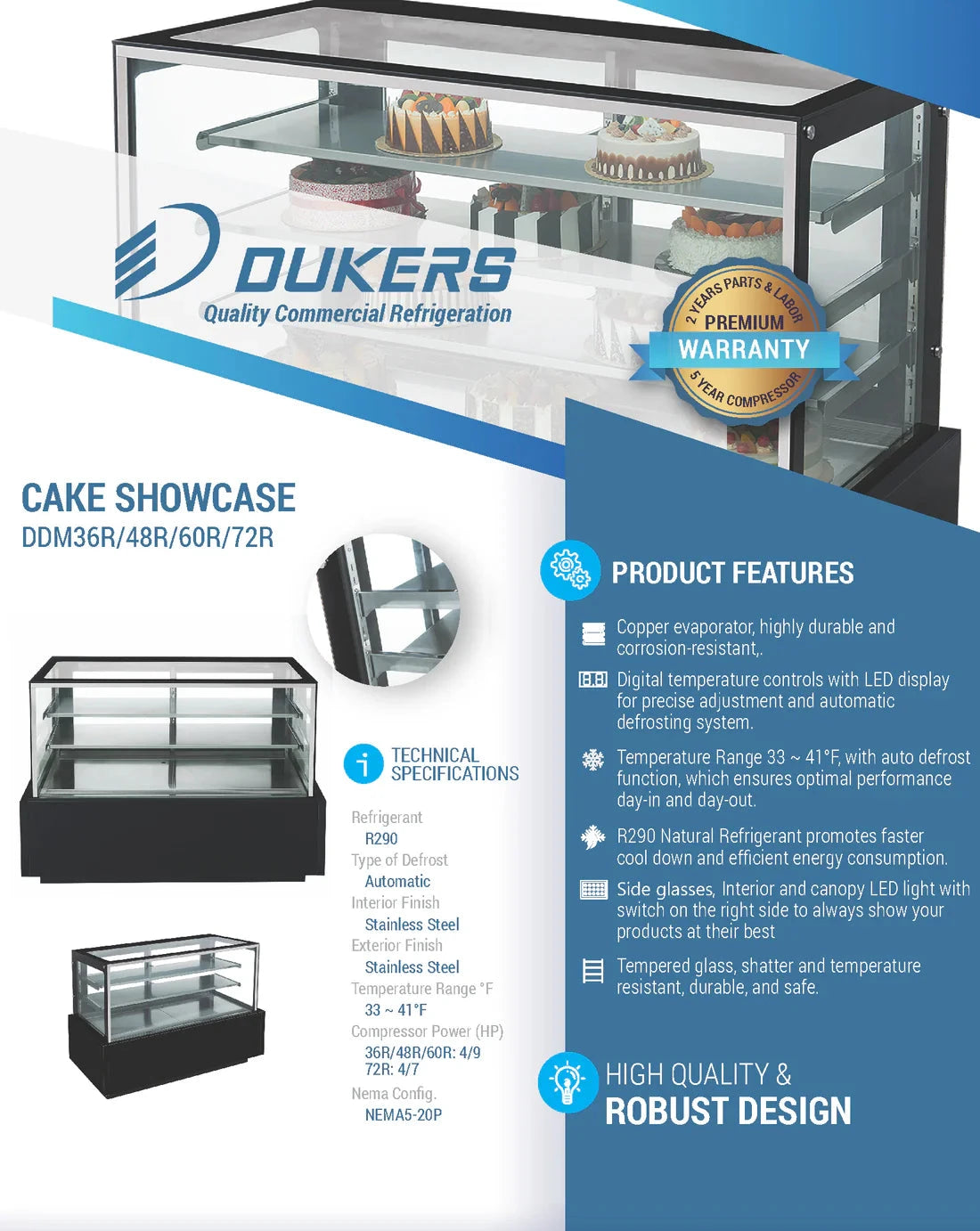 Dukers  DDM72R - Straight Glass 72" Cake Showcase (Free Shipping)+(Add to cart for discount)