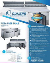 Dukers  DPP90-12-S3 Commercial 3-Door Pizza Prep Table Refrigerator (Free Shipping) (Add to cart for discount)