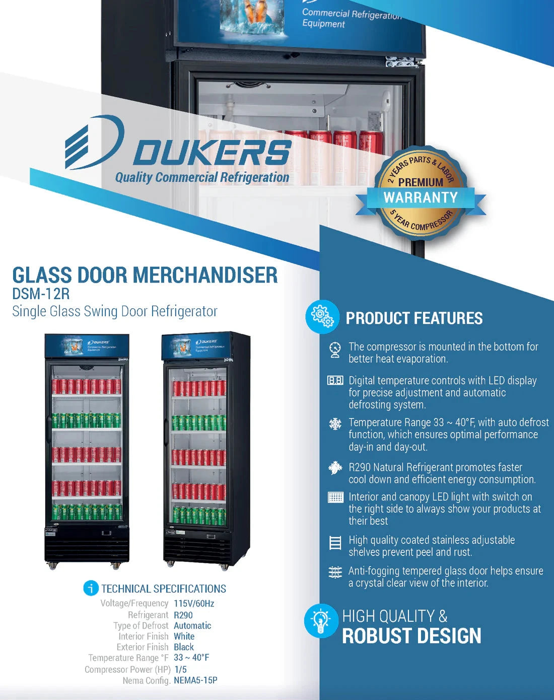 Dukers  DSM-12R Commercial Single Glass Swing Door Merchandiser Refrigerator (Free Shipping) (Add to cart for discount)